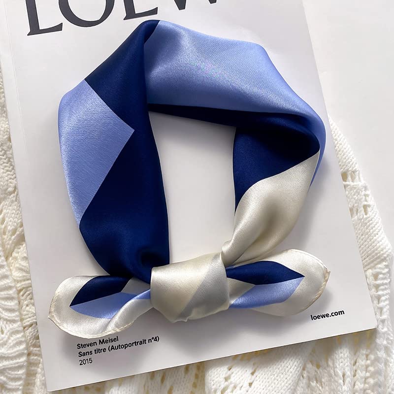 FEIBOON Mulberry Silk Scarf 21"x21" Small Square Scarfs for Women - color: Blue White