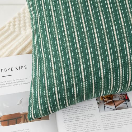 Kevin Textile 18x18 Pillow Covers, Boho Woven Texture Square Throw Pillow Covers Set of 2, Linen Decorative Burlap Pillow Cases for Couch Bedroom Living Room, Dark Green - color: A-dark Green, size: 18" x 18" (Pack of 2)