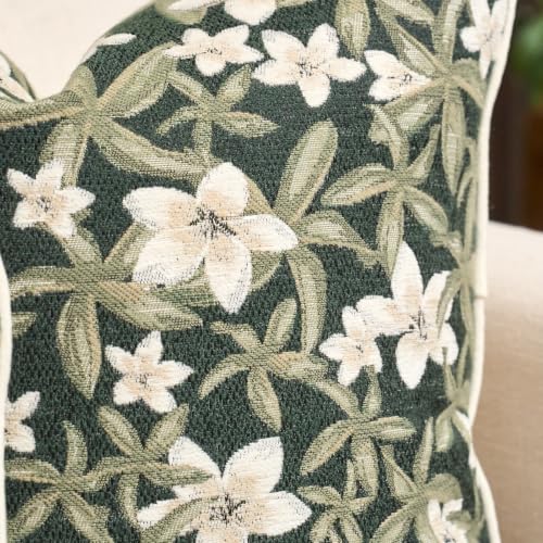 Aeckself Neutral Floral Pillow Cover 20 x 20 Inch, Vintage Chenille Square Throw Pillow Cover Soft Home Decorative Farmhouse Accent Couch Pillow Cover for Living Room Bedroom, Green - color: Green, size: 20" x 20" (Pack of 1)