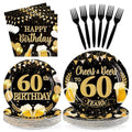 96Pcs Cheers to 60 Birthday Party Decorations, Serves 24 - style: Beer Black Gold 60th Birthday