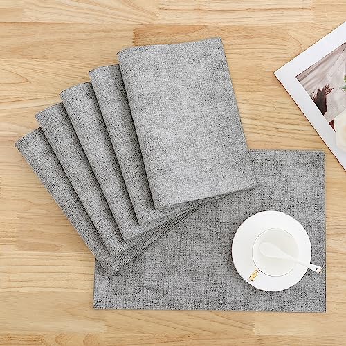 Homaxy PU Faux Leather Placemats for Dining Table, Set of 6, Light Grey - color: Light Grey