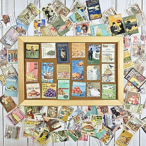 Prstincol 100 Pcs Scrapbooking Stickers,Food Stickers for Scrapbooking,Vintage Stamp Sticker for Journaling,Retro Poster Sticker for Water Bottle Laptop Phones Bullet Journal - style: Food and Poster 100 Pcs