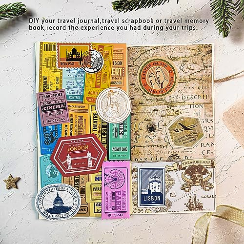 Prstincol 300 Pcs Vintage Travel Stickers Ticket Stickers for Journaling,Luggage Sticker Stub Vintage Sticker for Junk Journal Crafts Laptop Water Bottle Album Scrapbook - style: Travel and Ticket 300 Pcs