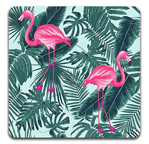Tropical Flamingo Square Coaster Set - Made of Recycled Rubber - Set of 4 - color: Tropical Flamingo