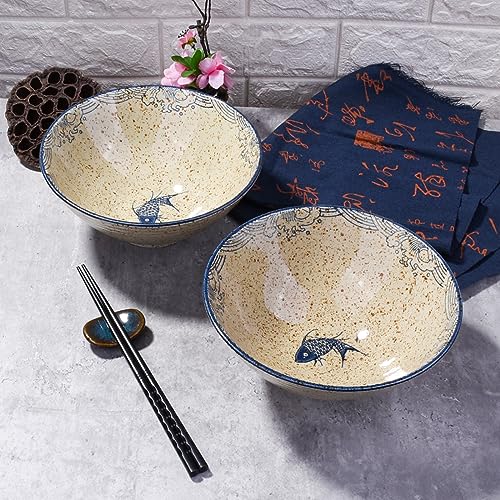 Japanese Ceramic Ramen Bowl Set of 2, 8'' Soup Noodle Bowls - color: Brown