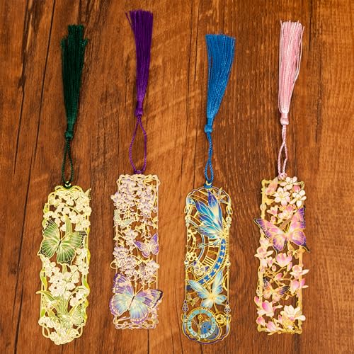 4 Pieces Metal Butterfly Series Bookmark, Perfect for Women Readers (BKM-064-F4) - color: Butterfly Series