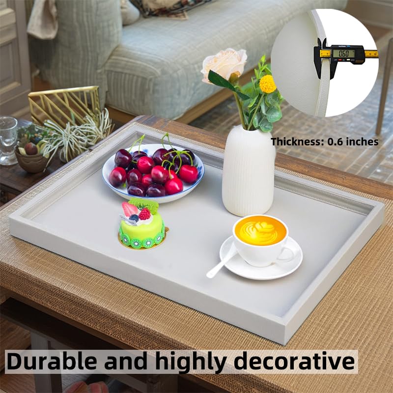 20x14 Inch Rectangular Ottoman Tray | Textured PU Leather, Waterproof & Heat-Resistant Storage for Coffee/Dining Tables, Sofa, Bed, Entertainment & Party (Tranquil Beige, 20 * 14in) - color: Tranquil Beige, size: 20" x 14" x 1.5"