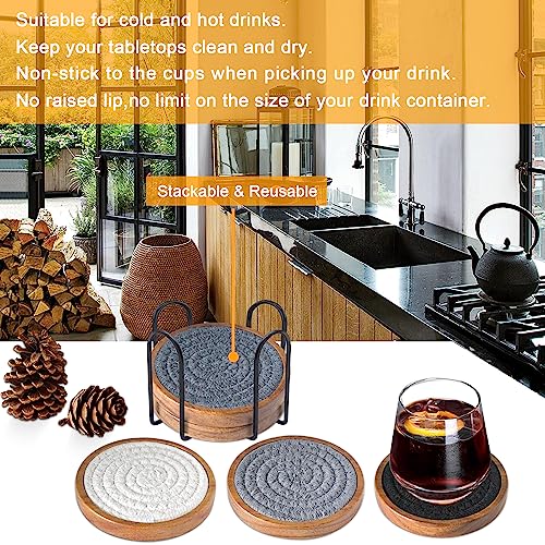 Wood Coasters for Drinks, Eykao Absorbent Coaster Sets of 5, Woven Drink Coasters for Coffee Table, Housewarming Gift for Farmhouse Home Decor,4 inches - color: Grey (With Holder)