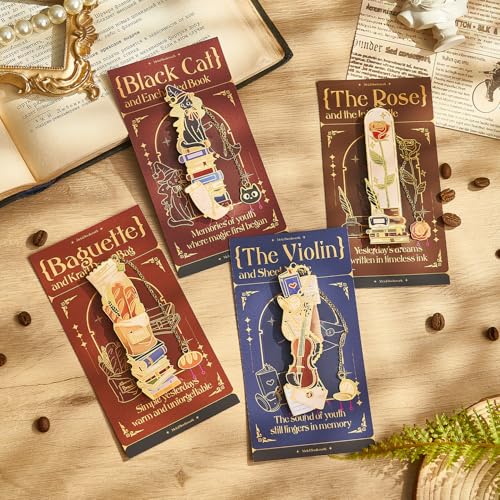 4 PCS Vintage Metal Bookmark, Hand-Drawn Book Marks for Reading Women, Book Lovers Gifts for Teachers Writer - style: Artistic Bookmarks