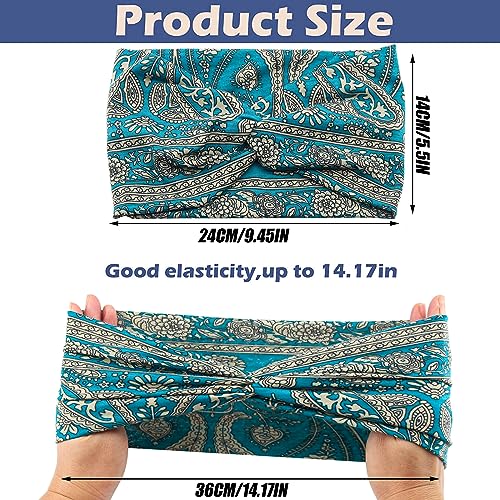 Wide Headbands for Women Girls, Large Bandana Boho Headbands Workout Yoga Running Hair Bands for Women's Hair, Non Slip Sweat Head Bands,Pack of 6 - color: Bandana Boho