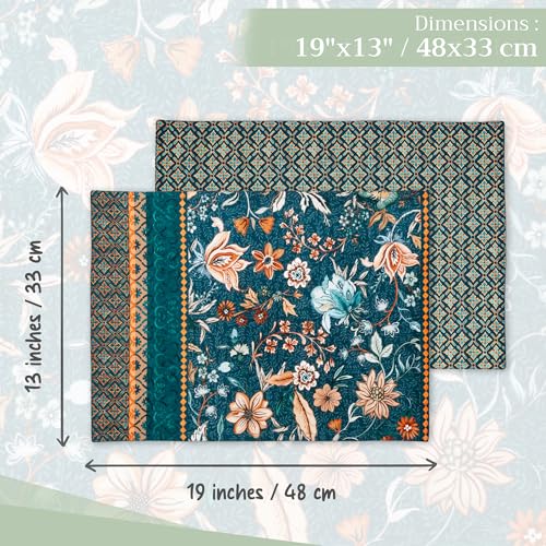 Maison d' Hermine Placemats Set of 4 Reusable 100% Cotton (13"x19") - color: 041 - Luxury Loft - Dark Teal, size: 13" X 19" (Pack of 4)