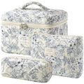 HBselect Quilted Makeup Bag, 3Pcs Cotton Large Travel Makeup Bags Organizer - color: A-3PCS-Floral 31