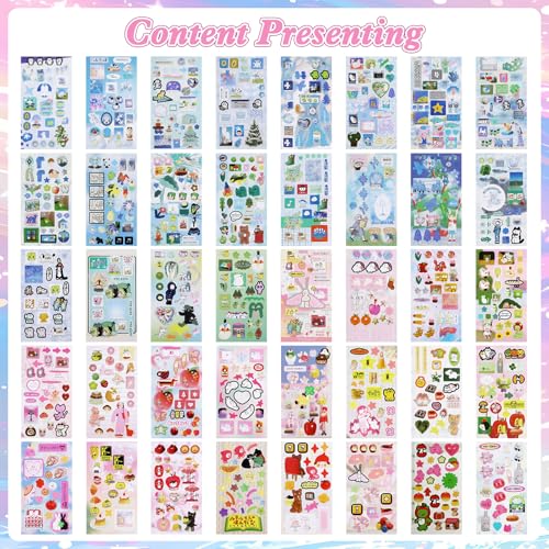 800Pcs Japanese Sticker Book for Journaling Adult, Cute Scrapbook Stickers - style: Di 40 Sheet rectangular Pink Blue