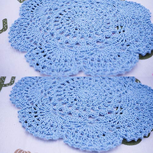 Phantomon 8 Inch Doilies Crochet Round Lace Doily Handmade Placemats 100% Cotton Crocheted Coasters, Pack of 4 (Blue) - color: Blue