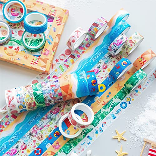 YUBBAEX 10 Rolls Four Seasons Washi Tape Set Beach Ice Cream Masking Decorative Tapes (Summer) - color: Summer