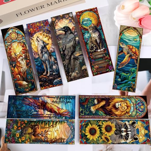 Stained Glass Animal Transparent Bookmark - Wxiben 10 Pcs Fantasy Animals Transparent PVC Bookmark Cat Turtle Book Mark Page Clips Gifts for Women Men Book Lovers Bookish Readers Accessories - style: Stained Glass Animal