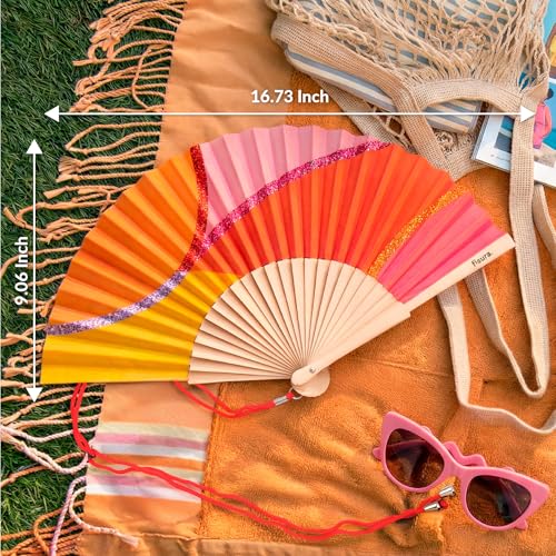 Fisura – Original Folding Fan with Wave Print. Modern and Colorful Wooden Folding Fan. Multicolor Glitter Folding Fan. Includes Strap. Fun Gift idea. 16.7 x 9 in. - color: Waves, Multicolor