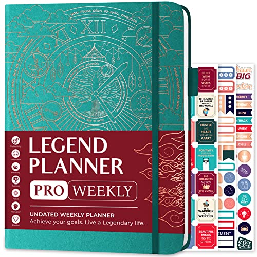 Legend Planner PRO Weekly & Monthly, Large Undated, 7”x10”, Viridian Green - color: Viridian Green + Gold Foil