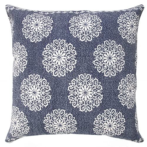 20x20 Inches Floral Cotton Throw Pillow Covers for Home Decor | Traditional Boho Cushion Covers for Throw Pillows | Perfect for Living Room Couch & Bedroom Decorations | Insignia Blue - color: Insignia Blue