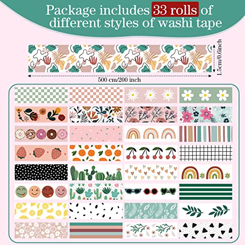 TaoBary 33 Rolls Washi Tape Set, 15mm Holiday Seasonal,Bohemia Style - style: Bohemia Style