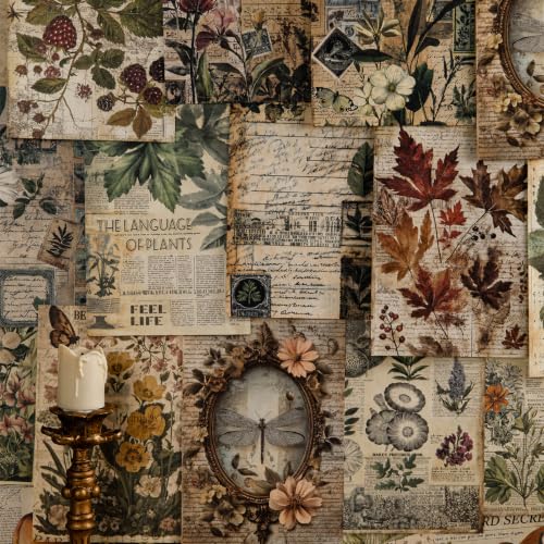 120Pcs Deco Papers for Scrapbooking, 5.4x7.9in Vintage Decoupage Paper Junk Journal Supplies, Retro Flower Butterfly Ephemera Paper Pack Diary Room Decor Wall Art Collage Album - color: Multicolor 21