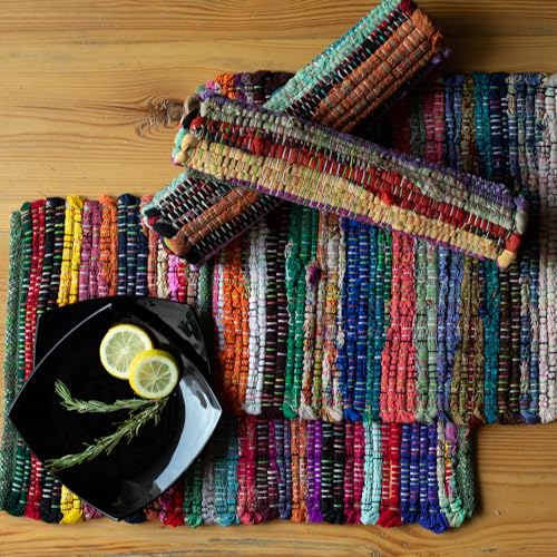 Chardin home Eco Friendly Rainbow Multi Chindi Placemats (Set of 4 mats), Size: 13"x19" - color: Multicolor, size: 13x19 Inch.