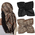 AWAYTR 2-Pack 35" Silk-Like Satin Head Scarves for Women, Square Bandanas - color: Leopard + Black