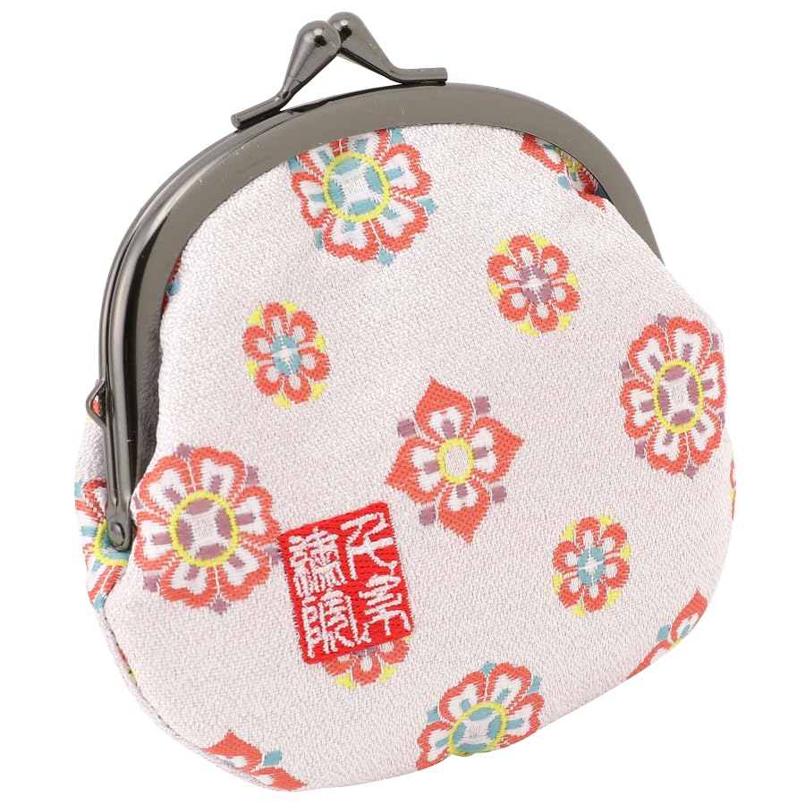 Nishijin brocade round clasp purse/coin purse with lining, size L. (Saishokushosohanabishimon) - color: Saishokushosohanabishimon