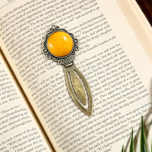 1Pcs Vintage Yellow Jade Bookmark with Natural Crystal Stone - Fantasy Metal Yellow Jade Bookmark for Reading Women, Men, Book Lovers, Girls and Teachers Bookmarks - color: Yellow Jade