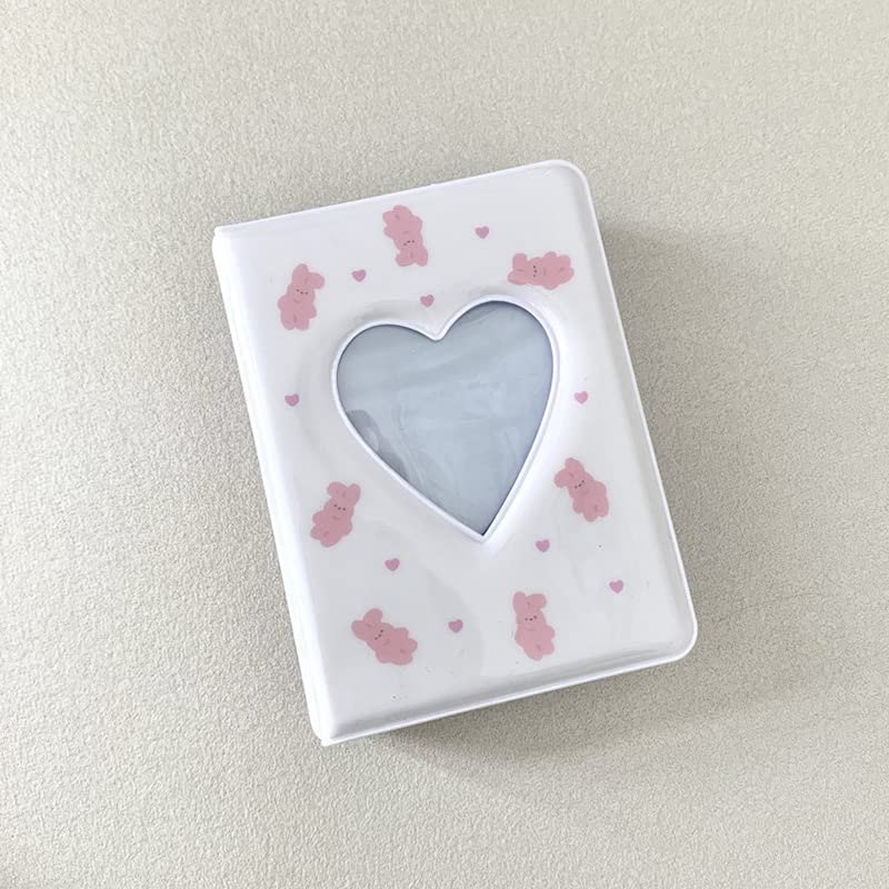 3 Inch Mini Photo Album, Heart Hollow Card Binder Photo Card Holder with Pendant 40 Pockets (white pink rabbit) - style: white pink rabbit