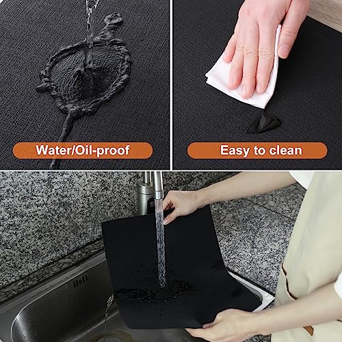 Homaxy PU Faux Leather Placemats for Dining Table, Set of 6, Black - color: Black