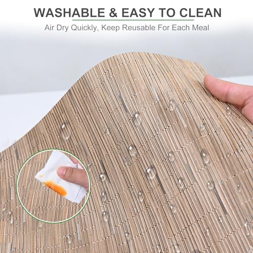 BETEAM Placemats Set of 6, Woven Vinyl Placemat for Dining Table Washable Wipeable Kitchen Place Mats Durable Indoor Outdoor Table Mats - color: Brown, size: 6 Pcs