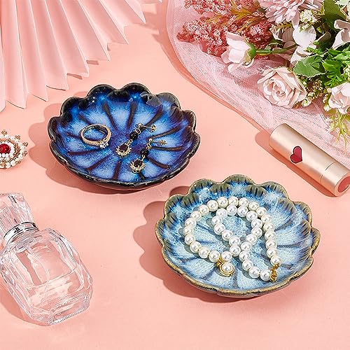 NBEADS 2 Pcs 2 Color Ceramic Jewelry Tray, Lotus Flower Shape Ring Dish Holder Porcelain Trinket Tray Decorative Trinket Plate for Ring Necklace Bracelet Jewelry Watch Key Gift - color: 2 Colors-Blue Lotus Flower