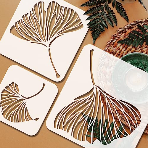 FINGERINSPIRE 5Pcs Ginkgo Biloba Painting Stencil 3.9/5.9/7.87/9.8/11.8inch Reusable Leaf Pattern Drawing Template Plastic Square Hollow Out Stencil DIY Craft for Wall Wood Furniture