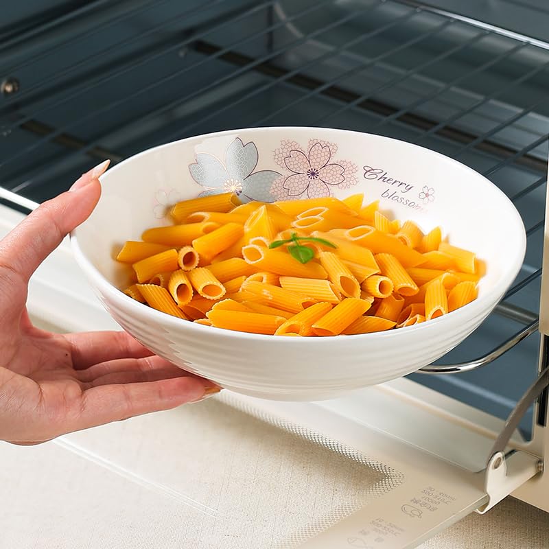 Ceramic Pasta Salad Bowl, 8 inches, 18 Oz, Set of 4 - color: Blue Pink Cherry Blossoms, size: Colorful Ceramic Bowls-18 oz (4 pack)