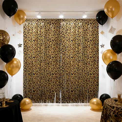 OQOQ Cheetah Print Fringe Backdrop 2 Pack, 3.3x8.2ft XL Leopard Print Decor - color: Cheetah Print
