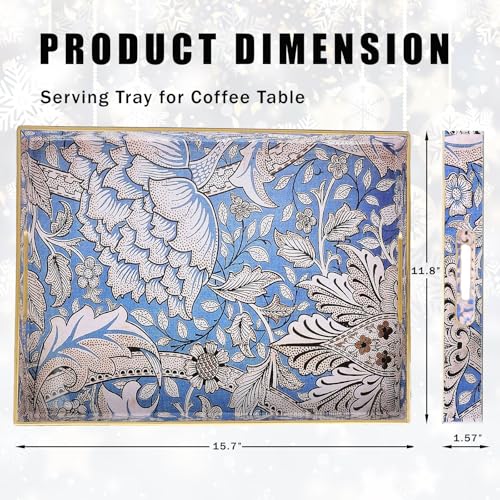 Rectangle Serving Tray with Handles, Coffee Table Tray for Ottoman, Living Room, Outdoor Tray for Patio Entertaining, Serving Breakfast Kitchen Platter, Windrush - color: Lee3040a1, size: 16" x 12" x 1.6"