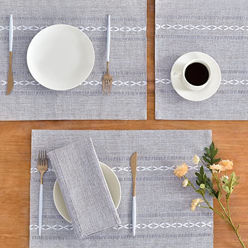 Wracra Cotton Linen Place Mats, Grey Embroidered Placemats Set of 8 - color: Hemstitched Grey, size: Placemats(Set of 8)
