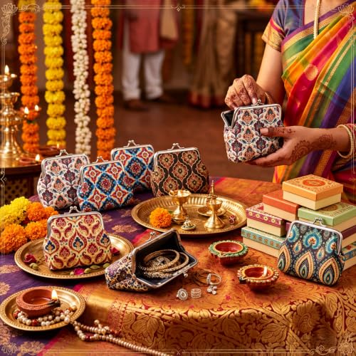 6 Pack Indian Return Gifts for Pooja Vintage Coin Purses