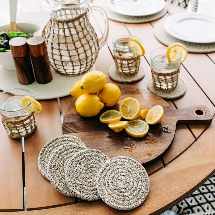 OrganiHaus Drink Coasters Set of 6, Absorbent Cotton Woven Cup Coasters, Rustic Farmhouse Boho Decor for Coffee Table and Drinks Protection, Cute Coaster for Drinks, Coaster for Office Desk - Brown - color: Brown