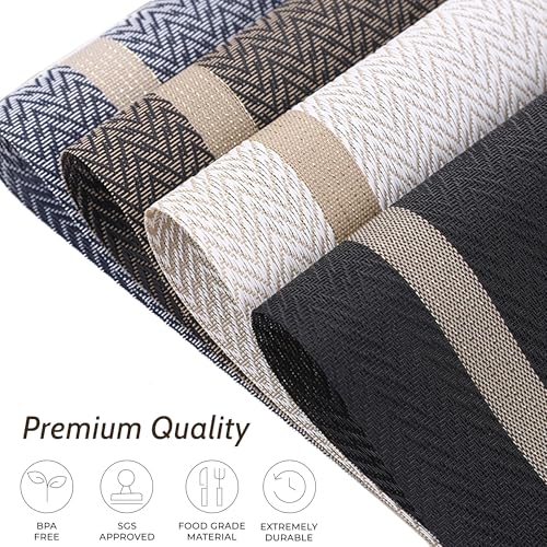 Brown Placemats Set of 4, Rustic Washable PVC Vinyl Woven for Dining Table, Stain Resistant Flat Pack No Curled Edges, Heat Resistant Non Slip, 17 x 12 Inch - color: Brown