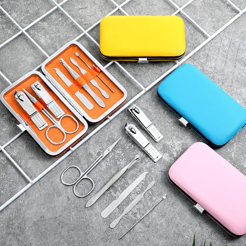 12 Set Bulk Manicure Kit Nail Set Stainless Steel Pedicure Professional Nail Care Kit with Stainless Steel Tools Portable Grooming with Travel Case, Gift for Men Women (4 color,8 in 1)