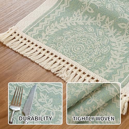 Boho Woven Placemats Set of 4, 14x18 Inch Heat Resistant Dinner Mats - color: Green Hh