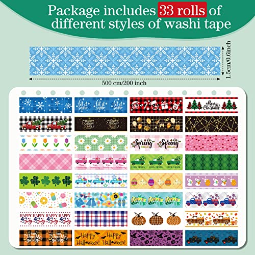 TaoBary 33 Rolls Washi Tape Set, 15mm Holiday Seasonal,Cute Style - style: Cute Style