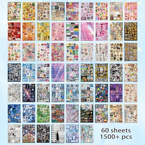 2in1 Cute Sticker Book 60 Sheets 1500 Plus Count Y2K Vintage Grunge - color: Cat & Heavy Metal 2 in 1