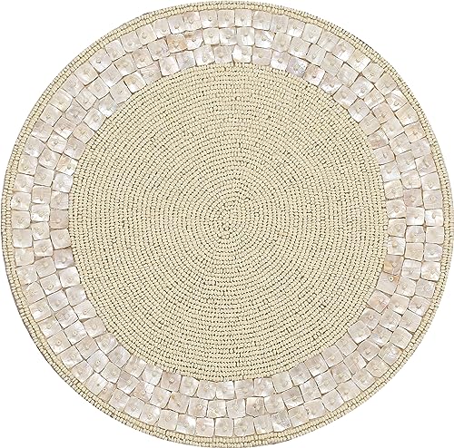 ALPHA Living HOME Ivory Beaded Placemat 13 Inch Round Glass Bead Dining Mat - color: Ivory, size: Set of 1