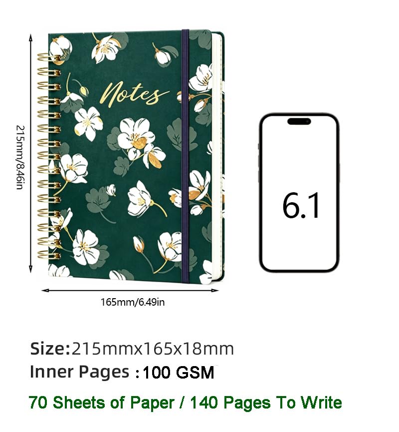 A5 Spiral Notebook Cute Lined Planner Ruled Notepad Journal for Writing - color: White Flower