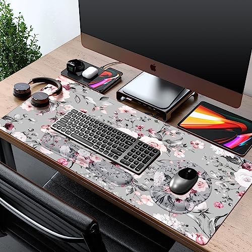 iCasso Desk Blotter for Workspace, Pink Floral 35.4"x15.7" Mousepad - color: Tea Rose