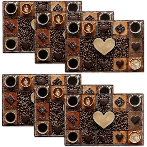 Coffee Placemats Set of 6, Cafe Table Mats, Washable Place Mats for Coffee Bar Home Party Indoor Kitchen Dining Table Decoration 12x18 Inch - color: Coffee, size: Set of 6