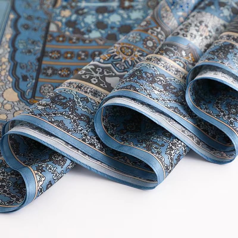 ANDANTINO 100% Silk Long Scarf-Women Large Oblong Shawls with Gift Packed - color: Pale Blue Flowers